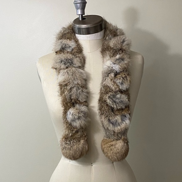 Unbranded Accessories - Rabbit Fur Scarf with Pompoms at each End